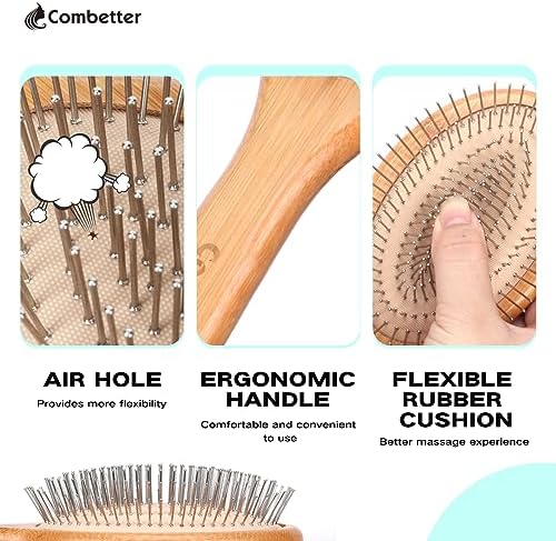 Bamboo Brush with Metal Bristles, Smoothing & Scalp Massage - Image 2