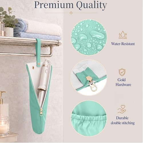 Hot Tools Travel Bag with Heat Resistant Mat, 2-in-1 Hair Tools Organizer Bag for Curling Iron, Flat Iron, Portable Holder & Mat with Cord Pocket for Home Travel(Green) - Image 5
