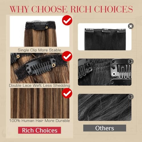 Rich Choices Real Human Hair Clip In Extensions-6 Pcs Single Clip Design-Invisible Clip in Extensions for Thin Hair-Hairpieces for Women/Men-14 Inches #2RP6 Chocolate Brown Highlight Light Brown - Image 6