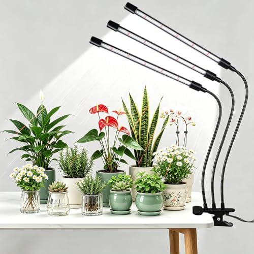 Black Grow Lights for Indoor Plants, 126LEDs Clip Plant Lights, Full Spectrum LED Plant Growing Lamps with Flexible Gooseneck, 4/8/12/18H Timer, 3 Spectral Modes, 10 Dimmable Levels, 3 Head 1 Pack by Hywyimlait