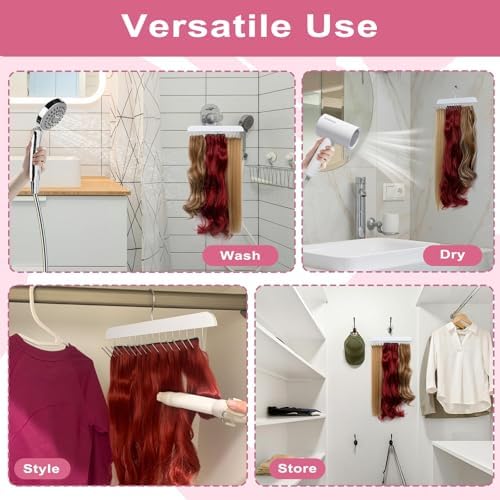 SCUNDA White Hair Extension Holder for Styling, Washing, Drying. Braiding Hair Rack for Weft, Clip in, Tape in and Halo Extensions. 2 Packs Hair Extension Hanger for Closet. - Image 4