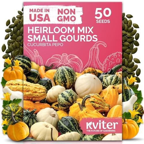 50 Small Gourd Heirloom Vegetable Seeds Mix for Planting, Cucurbita Pepo by KVITER