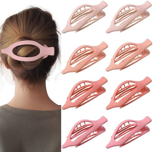 8 Pack Pastel Pink Flat Hair Clips – Cute Matte Gradient Claw Clips for Girls & Women, Strong Hold No-Slip Barrettes for Thick or Thin Hair, Aesthetic Soft Girl Style Accessories by CentStar