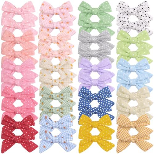 CÉLLOT 40 Pieces Girls Hair Bows 3 inches Linen Fabric Bows Alligator Clips Hair Accessories for Baby Girls Toddlers Kids and Teens - Image 2