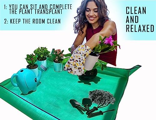BIUWING Plant Repotting Mat,Waterproof Transplanting Mat,Foldable Indoor Succulent Potting Mat for Garden, Portable Gardening Mat for Indoor Plant Transplanting and Mess Control (39.4"*39.4" Green) - Image 5
