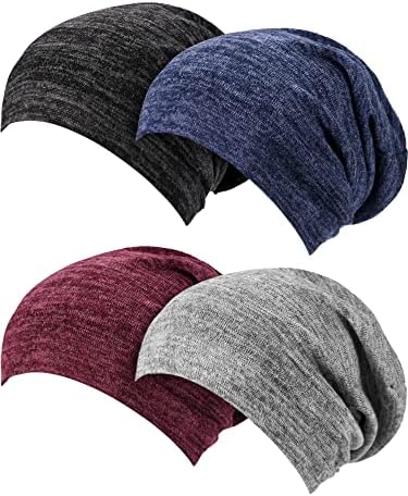 SATINIOR 4 Pieces Satin Lined Sleep Cap Silk Bonnet for Sleeping Women, Silk Hair Wrap Slouch Beanie Hat by SATINIOR