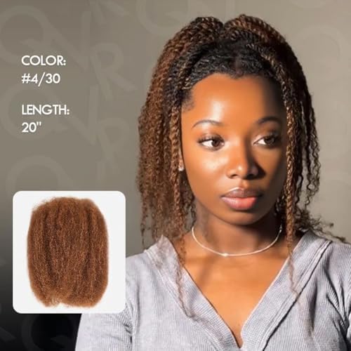 QVR Afro Kinkys Bulk Human Hair for Dreadlock Extensions Repair Locs, Mixed M4/30 Color 22inch Spring Twist Braiding Afro Kinky Human Hair for Locks 50 Gram/Pack - Image 3