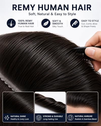 0.06mm Thin Skin Men Toupee Human Hair, #4 Light Brown - Image 5