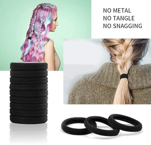 100PCS Black Hair Ties for Women, Seamless Cotton Hair Bands No Crease - Image 6