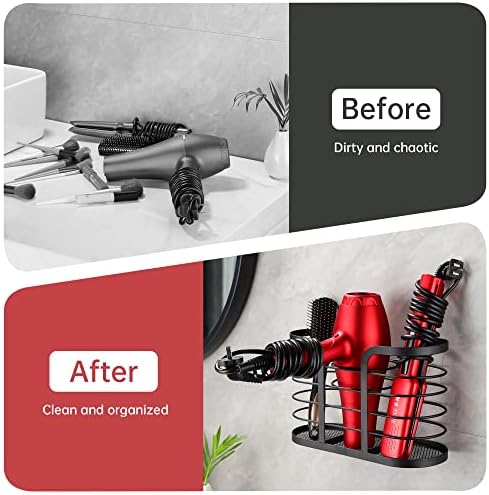 YIGII Blow Dryer Holder, Adhesive Wall Mount Bathroom Organizer, Black - Image 3