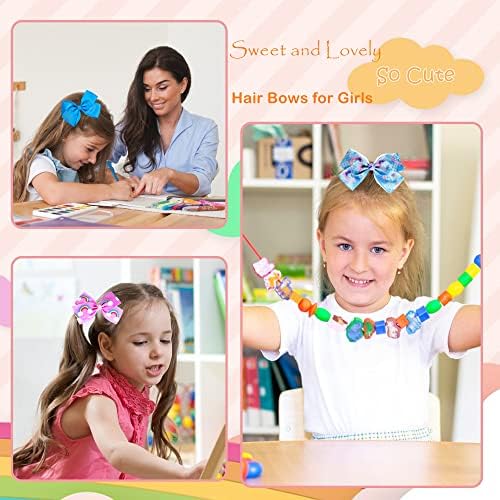 18Pcs 5 Inch Hair Bows for Girls,Colorful Rainbow Girls Hair Bows - Image 7