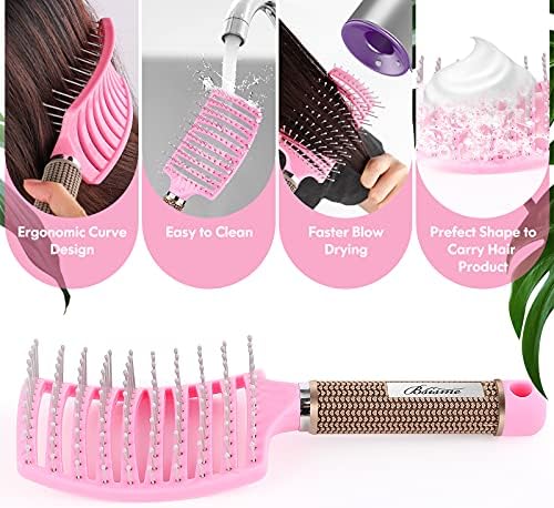 Bsisme Hair Brush, Curved Vented Brush for Faster Blow Drying, Professional Styling Hair Brushes for Women and Men, Paddle Detangling Brush for Wet Dry Curly Thick Straight Hair, Pink - Image 5