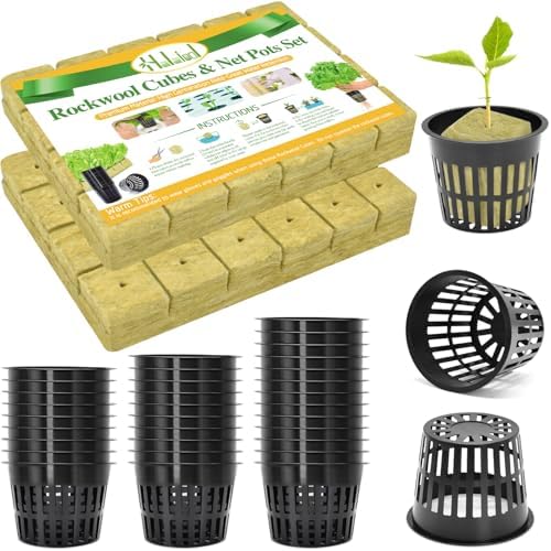 Halatool 48 x 2 Rockwool Cubes & 48 x 3 Net Cups Hydroponic Starter Kit by HALATOOL