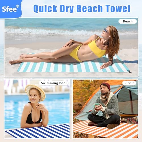 Sfee 2 in 1 Microfiber Beach Towel, Quick Dry Towel Camping Towel Travel Towel Super Absorbent Compact Lightweight Sports Gym Towels Set for Beach, Gym, Hiking, Pool, Backpacking, Bath, Yoga - Image 4