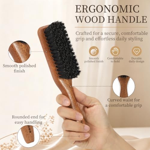 Slick Back Hair Brush with Boar Bristle Brings Smoothing Brush - Image 5