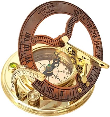 Brass Nautical - Antique Brass & Copper Sundial Compass, Sundial Clock in Box Gift Sun Clock Ship Replica Watch - Image 5
