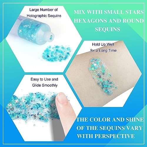 MEICOLY Light Blue Body Glitter,Mermaid Princess Face Glitter Gel,Ice Blue Hair Glitter Face Paint for Halloween,Frozen Birthday Party Decorations,Festival Rave Glitter Gel - Image 4