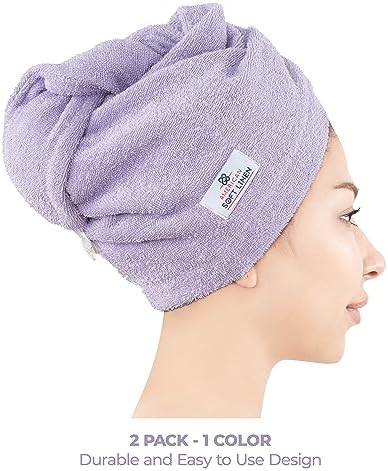 American Soft Linen 100% Cotton Hair Towels for Women, Head Towel Cap, Cotton Hair Turban Towel Wrap for Long Curly Anti Frizz Hair, Soft and Absorbent Cotton Hair Towels 2 Pack, Lilac - Image 2