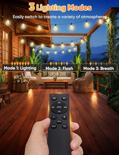 Brightever LED Outdoor String Lights, 150FT Dimmable Patio Lights with Remote Control, 45+2 Shatterproof ST38 Edison Bulbs, 3 Lighting Modes, 3H/5H Timer, Outdoor Hanging Light for Holiday, Party - Image 4