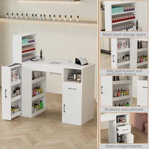 Professional Nail Desk for Nail Tech with Storage Cabinet and Fan – Modern Nail Table for Salon, Nail Tech Table with Drawer, Armrest & Dust Collector,Manicure Table Nail Desk - Image 5