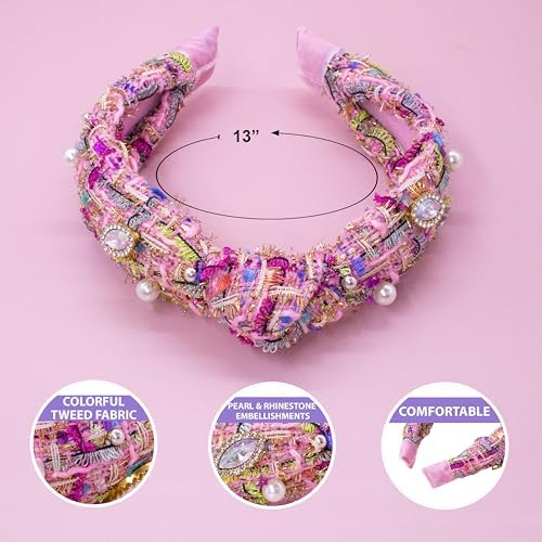 FROG SAC Knot Headband for Girls, Knotted Headbands for Toddler Kids, Rainbow Beaded Unicorn Hair Accessories (Pink Multicolor) - Image 4