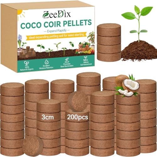 ZeeDix Coco Coir Pellets, 200 Pcs 30mm Seed Starter Soil Pods for Planting by ZeeDix
