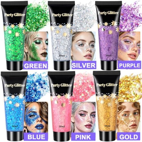 AROIC Glitter Gel Set 6 Colors, Face Body Hair Glitter for Rave Accessories - Image 3