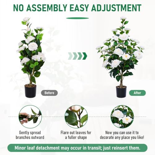 2 Pack Artificial Camellia Trees with Potted (White Flowers) - Image 3