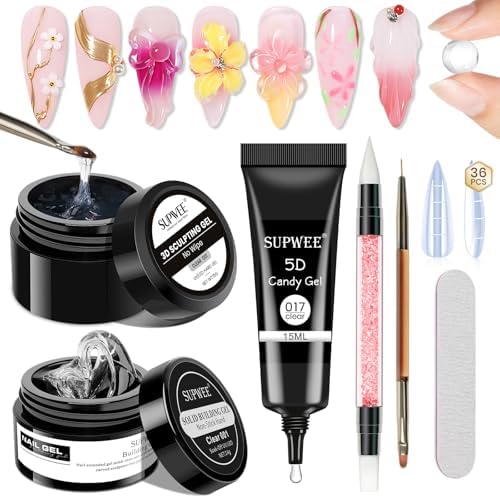 3d Gel Nail Art Set Non Stick Hand Solid Builder Gel No Wipe 3d Gels by SUPWEE