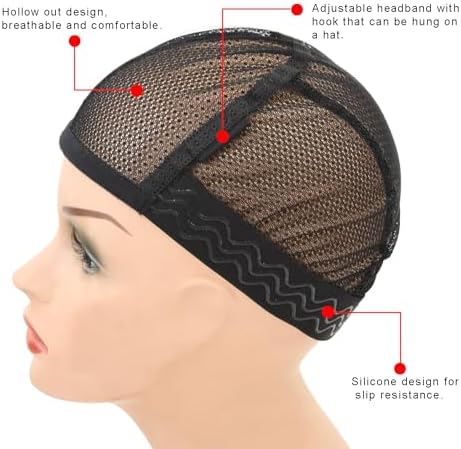 1 Pc Black Mesh Weaving Caps Silicone Grip Elastic Band Wig Cap with Removable Adjustable Silicone Nonslip Wig Band for Making Wig Keeping Wig in Place - Image 5