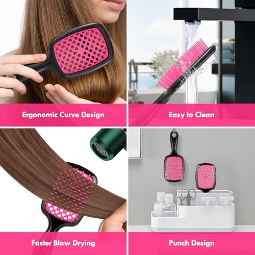 2 Pack Vented Detangling Hair Brush - Detangler Hairbrush with Soft Bristles for Effortless Tangle Free - Ideal for Wet Dry or Damaged Hair for Women Men Kids -Mixed Colors - Image 5
