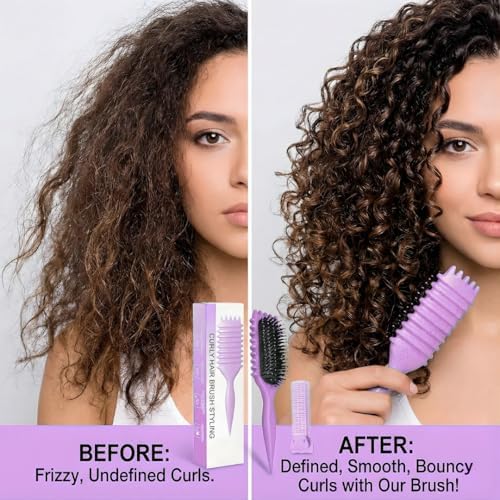 Curl Defining Brush with Hair Clip for Wet Curly Hair, Purple Detangling Curly Hair Brush for Frizz Control & Defined Curls, Bewelio Bounce Curl Brush - Image 5