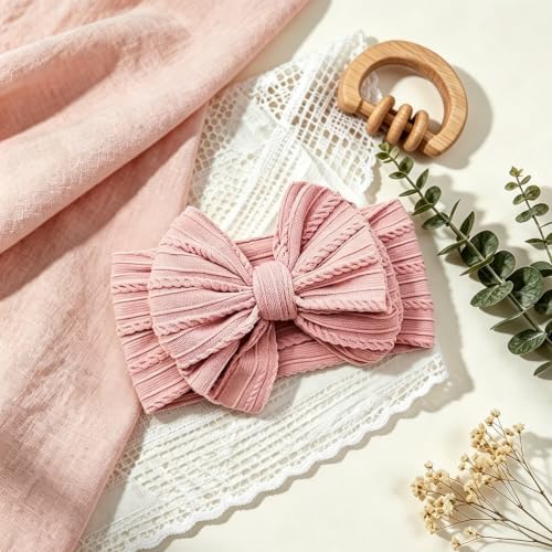 Baby Bows Headbands Soft Nylon Handmade Hair Accessories for Newborn Infant Toddler Kids (Pink, Large) - Image 6