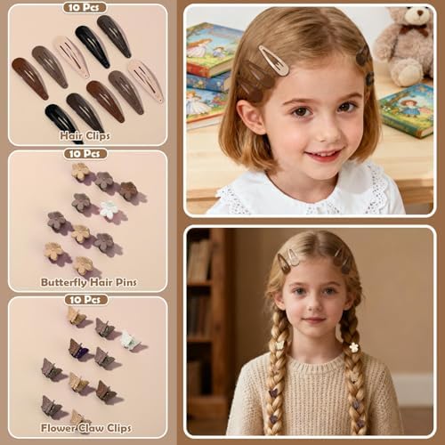 Brown Hair Accessories for Girls - 360 Pieces Cotton Toddler Hair Ties Brown Ponytail Holders, Hair Clips and Hair Tail Tools, Neutral Colors - Image 5