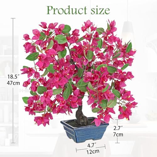 Briful Artificial Bougainvillea Tree in Blue Pot 18.5" Tall Faux Bougainvillea Floral Tree Tropical Silk Fake Flower Plant for Home Office Living Room Table Décor(Pink) - Image 2