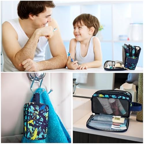 Shark Kids Toiletry Bag for Boys, Travel Toiletry Bag for Little Young Boys Waterproof Hanging Wash Bag Toddler Traveling Toiletries, Navy - Image 6