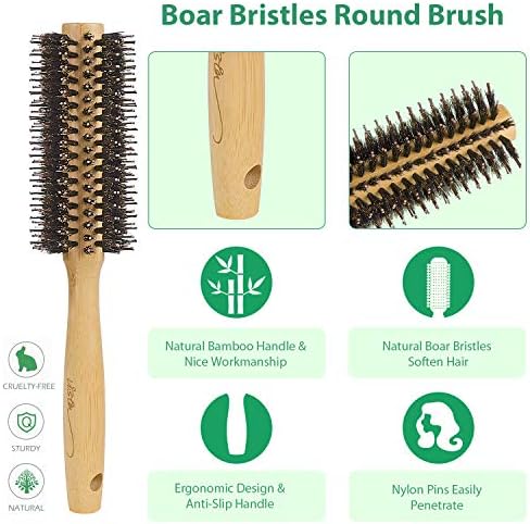 Vista Round Brush Bamboo Natural Boar Bristle Hair Brush Round - Image 3