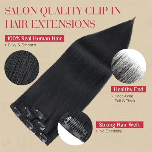 Rich Choices Real Human Hair Clip In Extensions-6 Pcs Single Clip Design-100% Remy Hairs Invisible Clip in Extensions for Thin Short Hair-Seamless Hairpieces for Women/Men-12 Inches #1Jet Black - Image 3