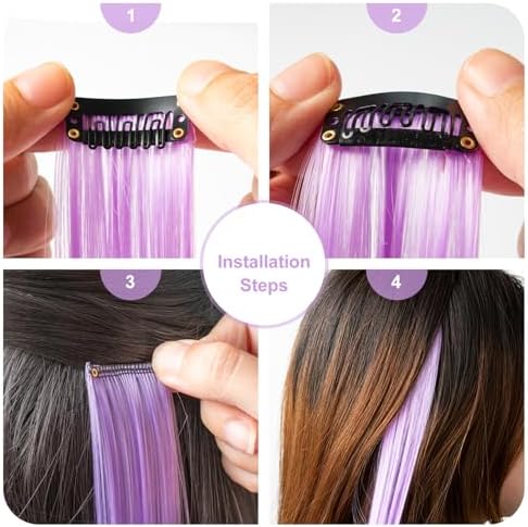 Purple Hair Extensions Clip in Color Hairpieces 14 PCS Light Purple - Image 4