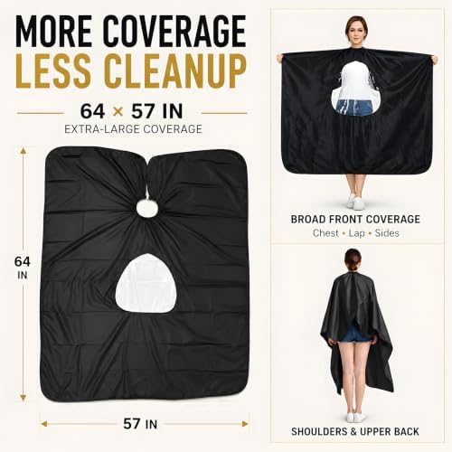Barber Cape with Clear Phone Viewing Window, Salon Hair Cutting Cape, Black - Image 5
