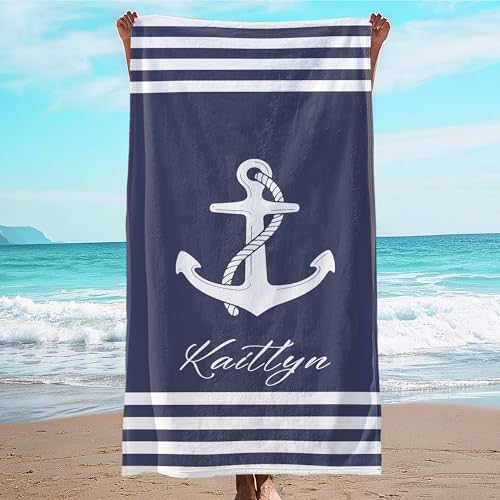 JML Personalized Beach Towel with Name, Custom Anchor Beach Towel, Customized Microfiber Pool Towel, Quick Dry & Absorbent Swim Towel for Adult,Anniversary, Birthday, Summer Holiday,Vacation by JML