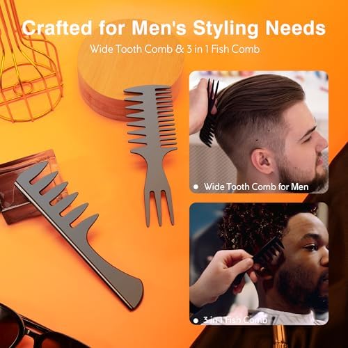 SALONSILK 5Pcs Combs for Men, Hair Pick Comb Set for Afro Black Mens Curls, Wide Tooth Medium Toothed Styling Dressing for Twist Detangler Natural Hair - Image 3