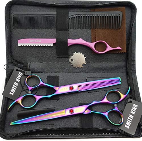 7.0 Inches Professional hair cutting thinning scissors set with razor (Rainbow) - Image 2