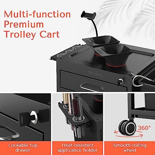 TASALON Wheeled Lockable Metal Salon Cart with Drawers & 2 Magnetic Bowls - Image 5