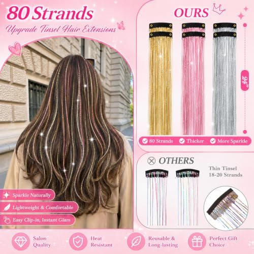 Hair Tinsel Clip in Red+Blue+Silver Colorful Fairy Hair Tinsel Kit - Image 6