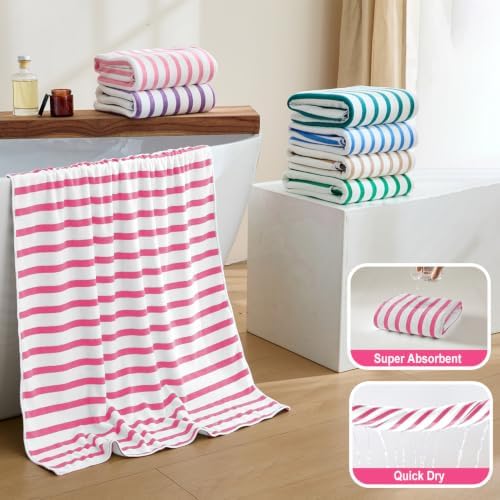 JML Microfiber Bath Towels Set, 2 Pack, 30" x 60", Stripe Pink - Image 4