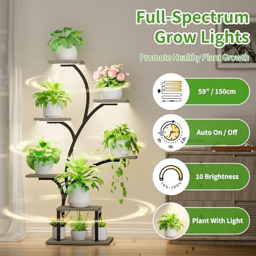BACEKOLL Plant Stand Indoor with Grow Light, 7 Tier 49" Lighted Plant Shelf - Image 3