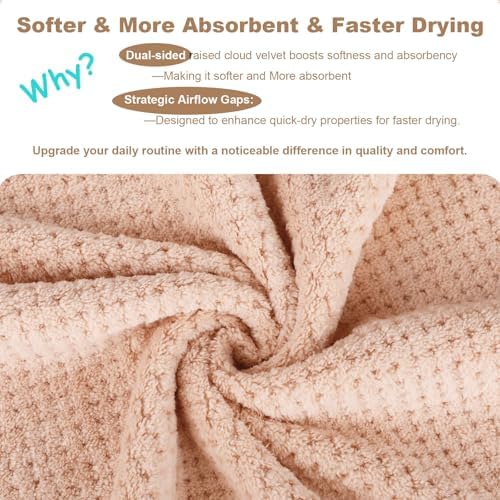 Microfiber Hair Towels, Waffle Hair Towel Set, Super Soft Highly Absorbent, Sturdy Quick Drying Turbans for Long, Thick, Curly Hair (5 Pack, 40" x 20") - Image 4