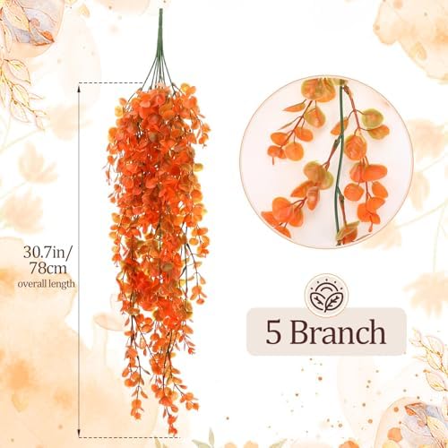 6 Pack Fall Hanging Plants Eucalyptus Fall Vines Decor 21.65 Inch - Image 2
