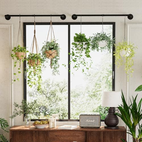 Galood 2Pc Hanging Planters for Indoor Plants Plant Hanger Indoor Hanging Plant Holder Black Metal Rod(Pot/Chain/Plant not Included - Image 3